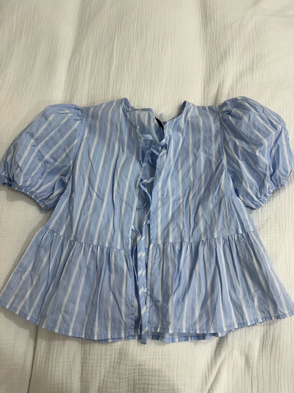 H&M Light Blue and White Striped Peplum Top